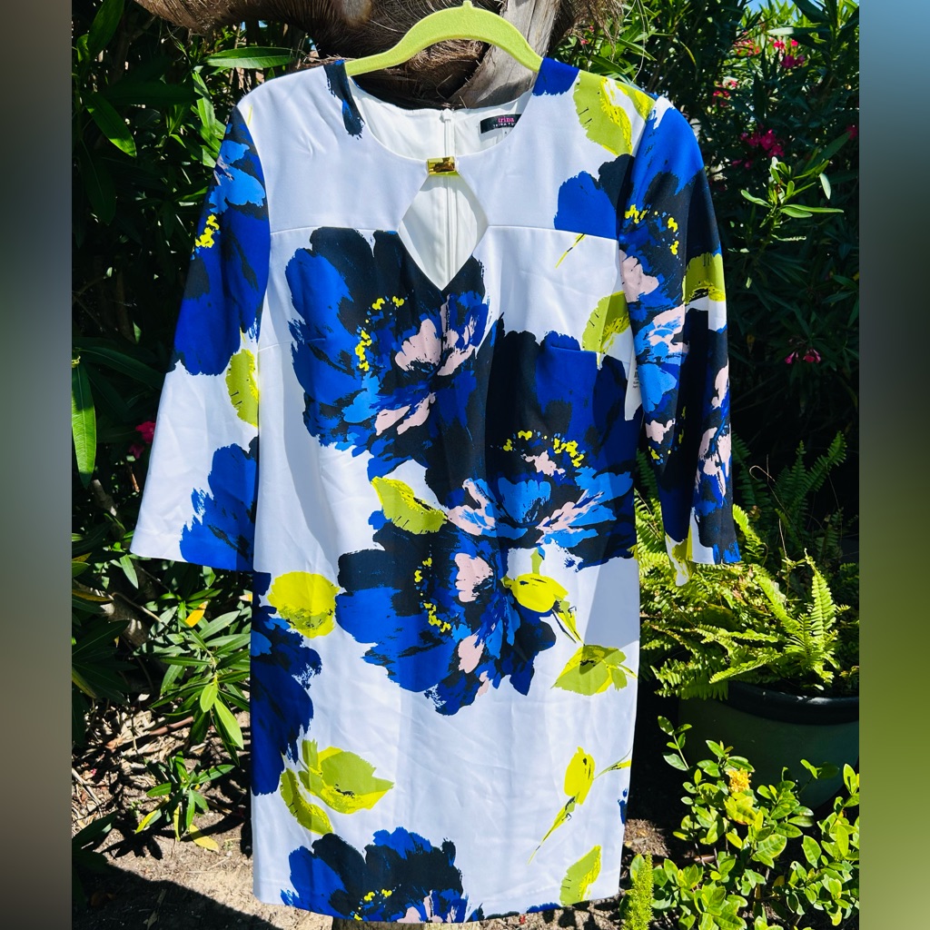 Nwt Trina Turk Sheath Blue/Green Floral 3/4 Sleeves Sz 4